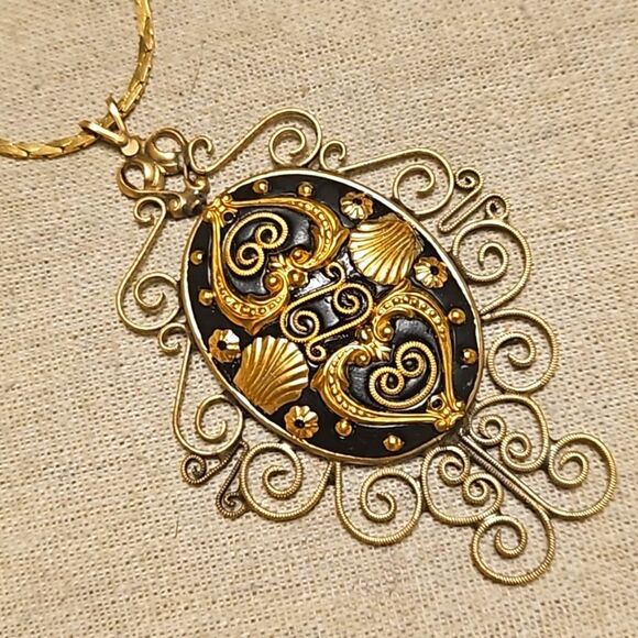 Antique Eduardian Austrian Signed OM Gold Niello Pendulum...